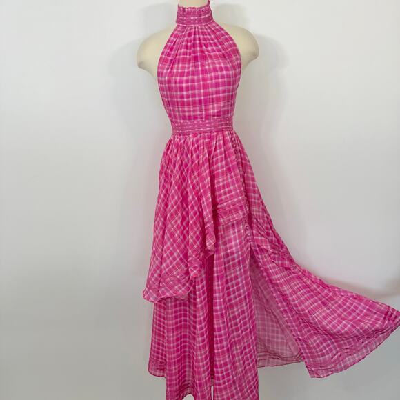 Aje Bungalow Sienna Dress Pink Gingham Halter Neck Maxi Gown US 4 - Picture 3 of 16